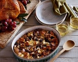 Focaccia Bread Pudding with Wild Mushrooms and Goat Cheese